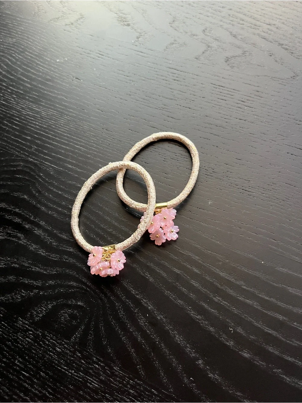 Pink Flower Elastic Hair Ties & Peach Scrunchie Set